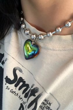 Colorful Heart Pendant Necklace Vintage Harajuku Punk Hip Hop Charm