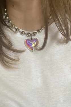Colorful Heart Pendant Necklace Vintage Harajuku Punk Hip Hop Charm