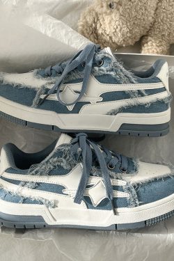 Denim Blue Platform Sneakers for Women and Men - Y2K Fashion