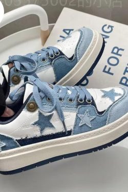 Denim Blue Sneakers Star Platform Shoes Harajuku Womens Shoes