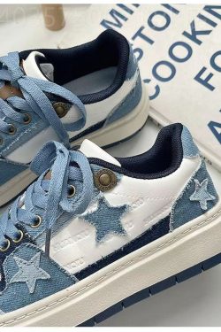 Denim Blue Star Platform Sneakers - Y2K Fashion - Unisex Adult Shoes