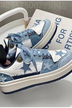 Denim Blue Star Platform Sneakers - Y2K Fashion - Unisex Adult Shoes