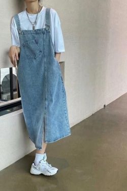 Denim Jumper Dress - Casual Loose Jeans Jumpsuit - Y2K Clothing