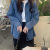 Denim Style Long Sleeves Buttoned Front Blouse