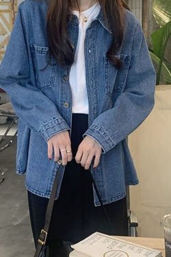 Denim Style Long Sleeves Buttoned Front Blouse