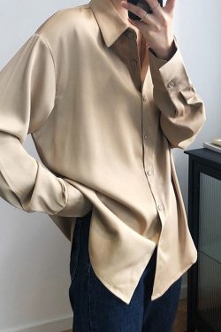 Elegant Silky Long Sleeve Office Polo Shirt for Women