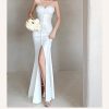 Elegant Strapless Evening Dress with Front Slit - Y2K Fashion