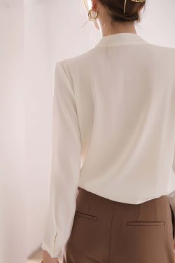 Elegant V-Neck Blouse with Puffed Sleeves - Y2K Fashion