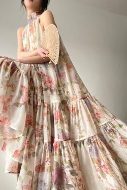 Fairycore Y2K Ruffle Maxi Dress -Elegant Floral Sun Summer Dress