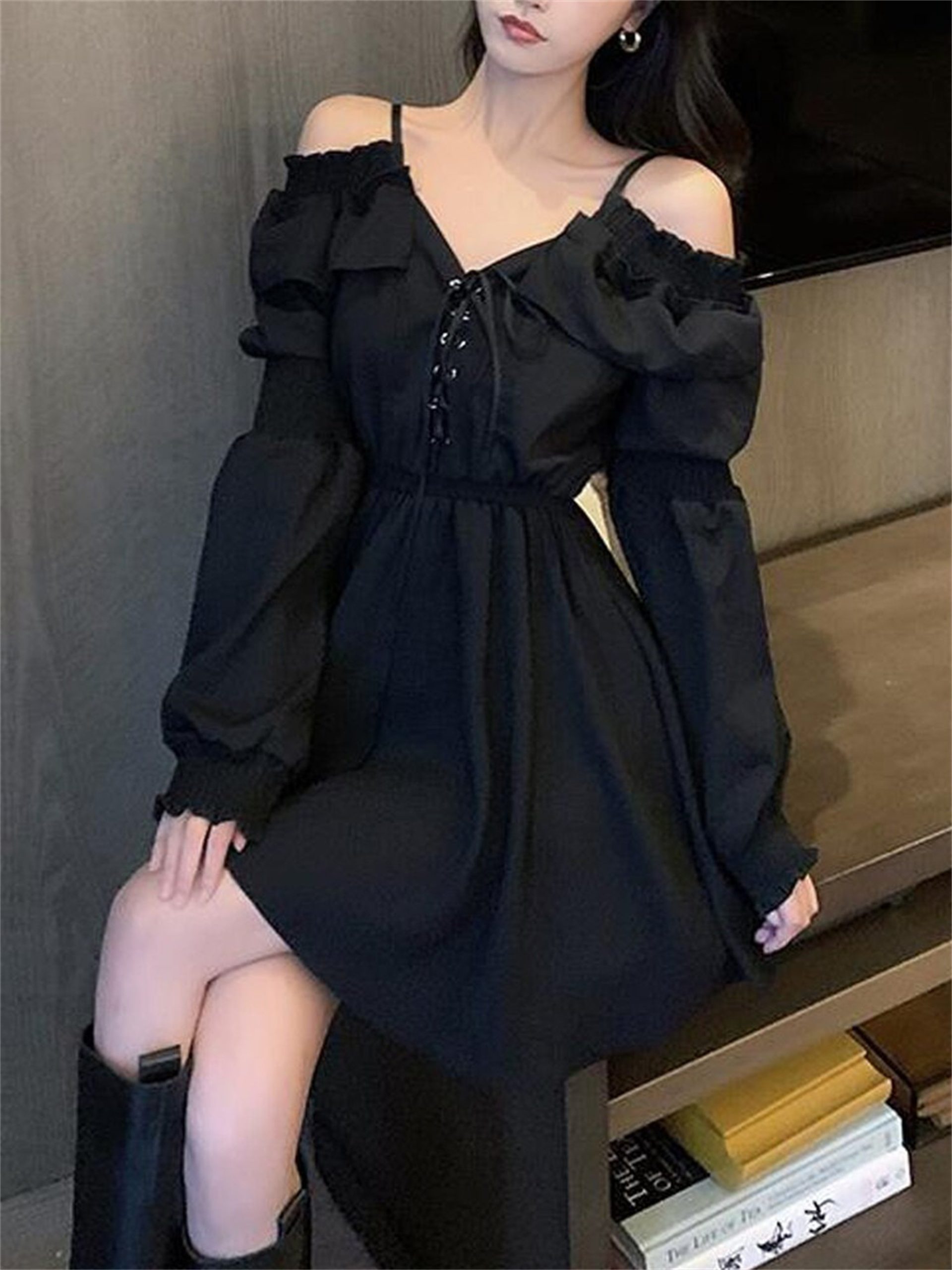 Fashion Gothic Plus Size Off Shoulder Mini Dress - Y2K Clothing