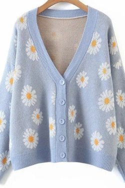 Floral Pattern V-Neck Cardigan - Y2K Clothing