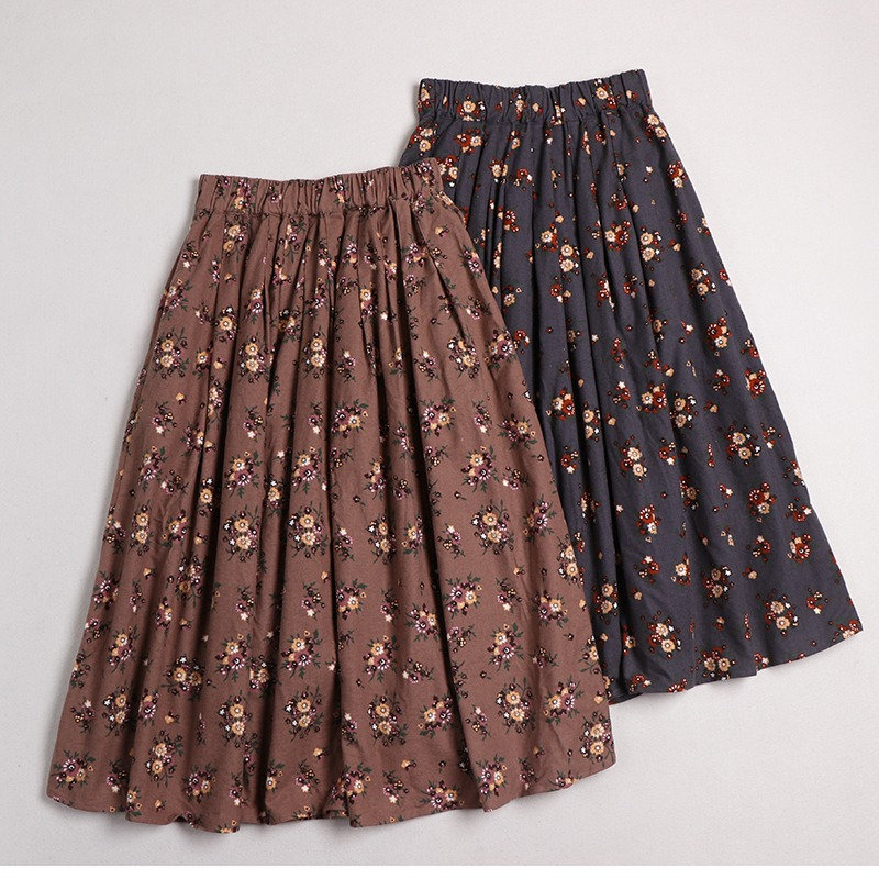 Floral Print Elastic Waist A-Line Skirt - Y2K Fashion