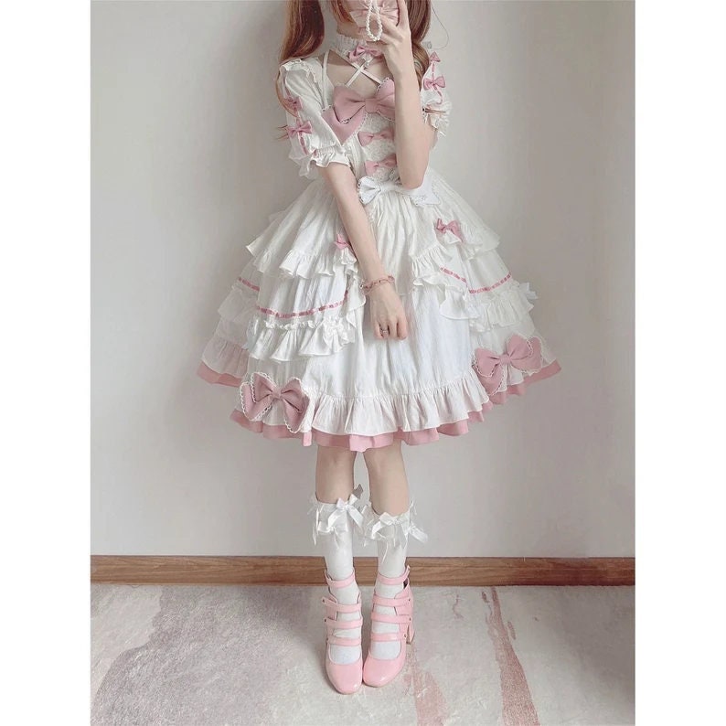 Fluffy White Pink Lolita Dress - Kawaii Princess Fashion