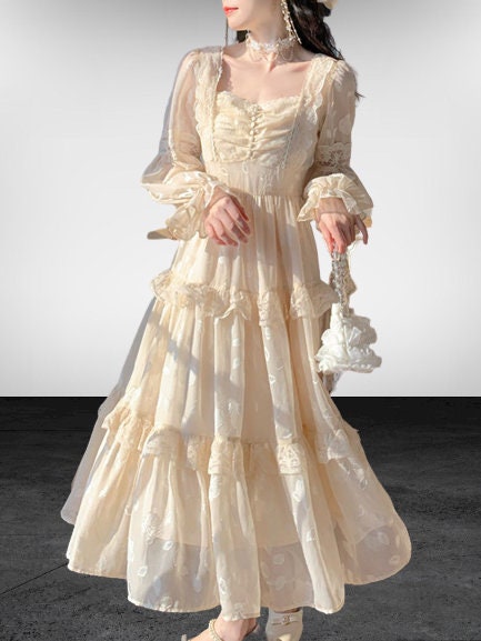 French Fairy Tulle Dress Vintage Victorian Wedding Gown