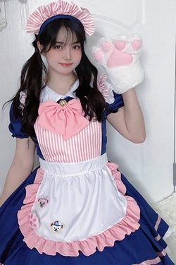 French Maid Dress - Cute Pink Cosplay Costume with Headband