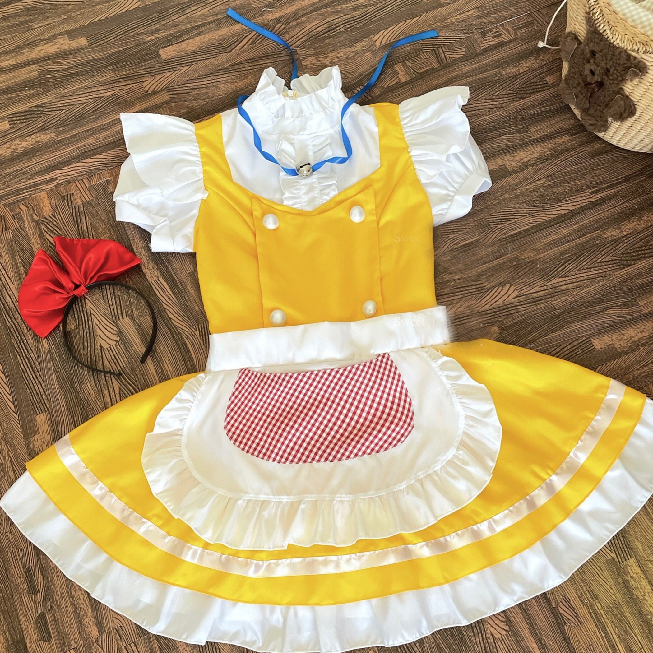 French Maid Dress - Women's Yellow Costume with Headband