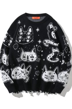 Galaxy Cat Sweater - Korean Fashion Knit Pullover