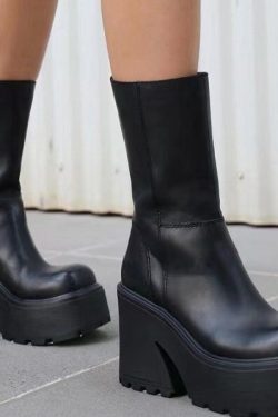 Genuine Leather Ankle Boots for Women Y2K Fashion Mid Calf Shoes