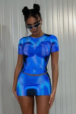 Gina 3D Body Print Crop Top and Skirt Set