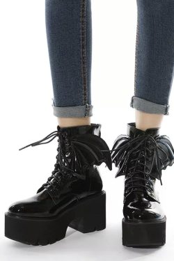 Goth Ankle Boots - High Heels Patent Leather Platform