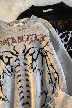 Goth Knitted Sweater OverSized Grunge Aesthetic
