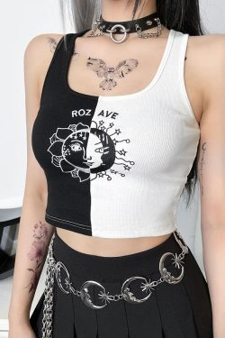 Gothic Black and White Crop Top - Y2K Fashion