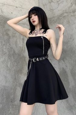 Gothic Chain Dress - Harajuku Grunge Streetwear Fashion