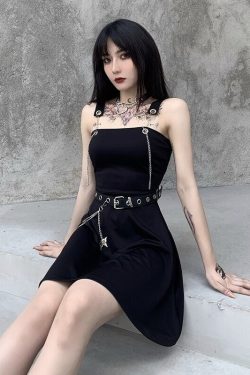 Gothic Chain Dress - Harajuku Grunge Streetwear Fashion