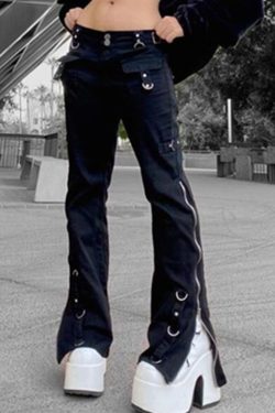 Gothic Denim Trousers with Retro Rivets & Zippers