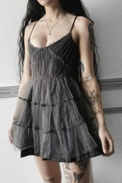 Gothic Emo Grunge Dress - Solid Color, Sleeveless