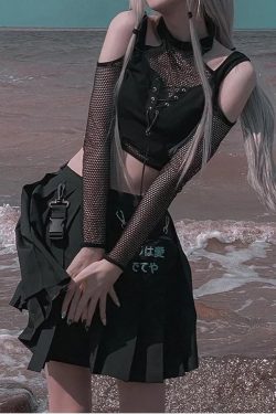 Gothic Fishnet Halter T-shirt - Sexy and Edgy Alt Clothing