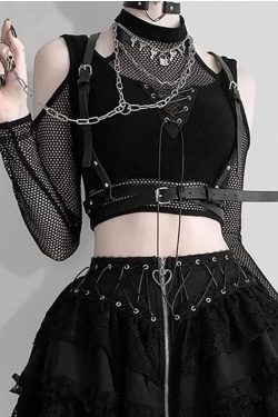 Gothic Fishnet Halter T-shirt - Sexy and Edgy Alt Clothing