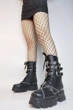 Gothic High Heel Boots with Cross and Buckle Decoration