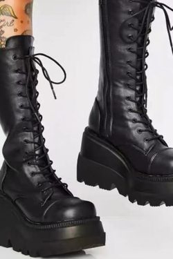 Gothic High Platform Boots with 13 Eyes and Lace-Up Detailing