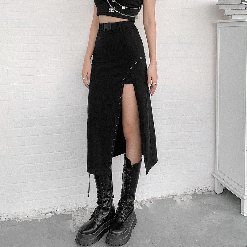 Gothic Highwaist Midi Skirt - Women's Punk Style Clothing