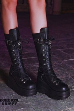 Gothic Knee-High Boots - Punk Style - Women's Wedge Mid-Top Boots