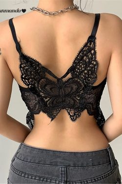 Gothic Lace Flower Mesh Crop Top for Women - Y2K Fashion