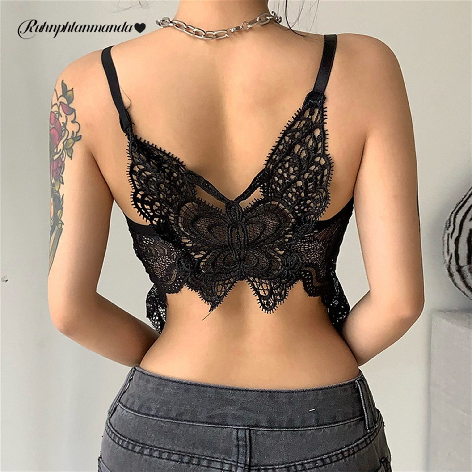 Gothic Lace Flower Mesh Crop Top for Women - Y2K Fashion