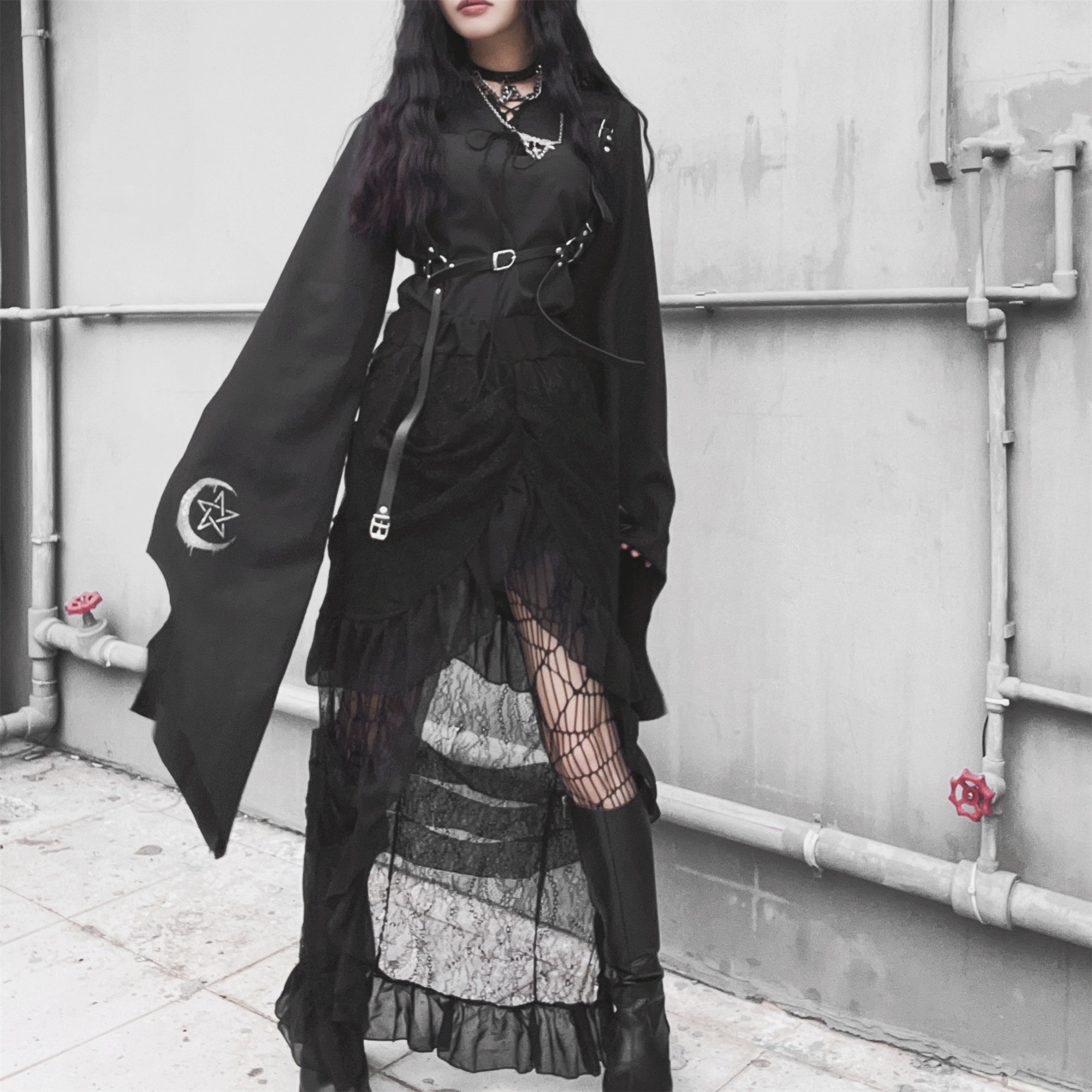 Gothic Lace V-Neck Dress - Y2K Vintage Punk Cosplay Clothes