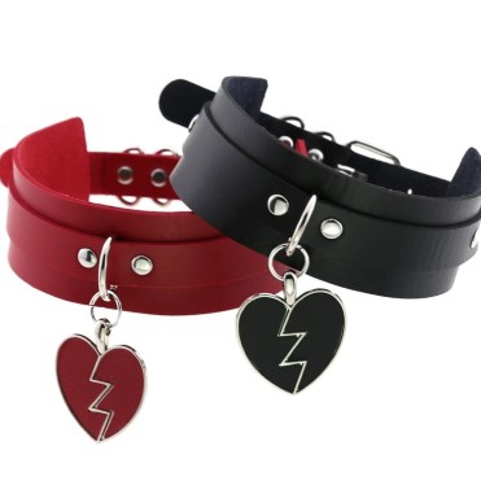 Gothic Leather Choker with Broken Heart Pendant
