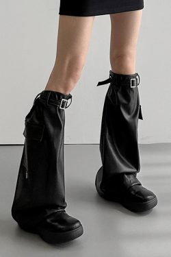 Gothic Leather Leg Warmers - Y2K Grunge Fashion