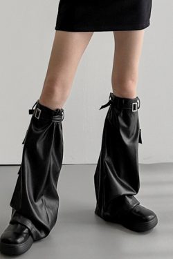 Gothic Leather Leg Warmers - Y2K Grunge Fashion