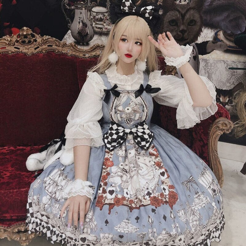 Gothic Lolita Dress Tulle Feminine Outfit Cosplay Cross