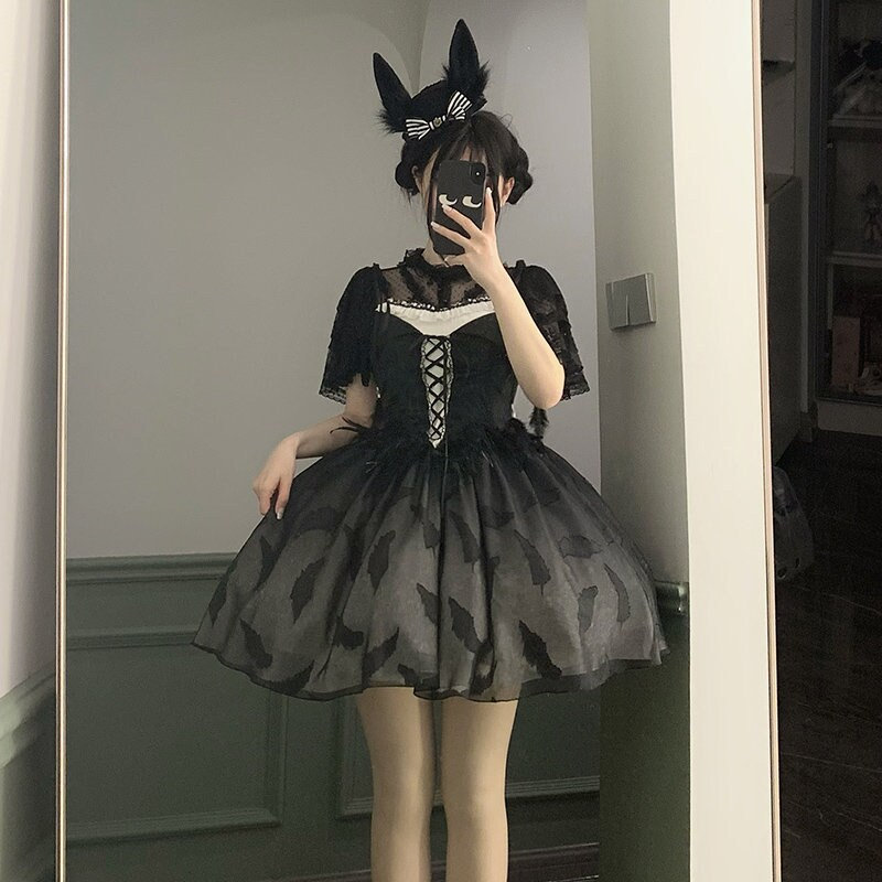 Gothic Lolita Party Dress - Black Lace Costume for Her