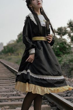 Gothic Lolita Prom Dress with Belt - Y2K Fashion