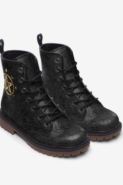 Gothic Pentagram Leather Boots - Y2K Punk Wicca Fashion