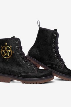 Gothic Pentagram Leather Boots - Y2K Punk Wicca Fashion