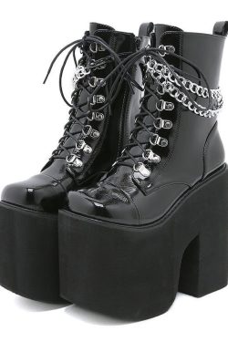 Gothic Platform Ankle Boots for Women - Lace Up, High Heels
