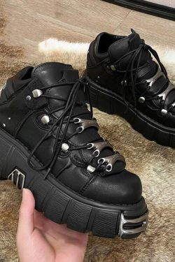 Gothic Platform Boots - Cyber Y2K Punk Aesthetic