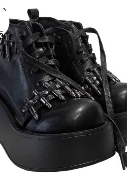 Gothic Platform Boots - Motorcycle Biker Chunky Heel